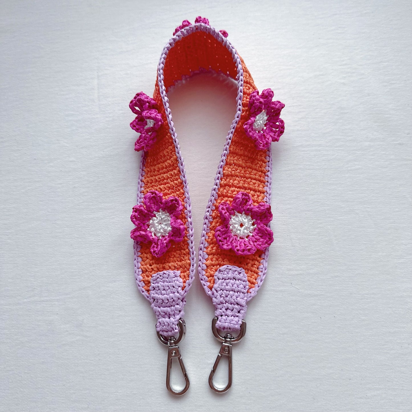 Raffia Flower Bag Strap (orange/lavender)