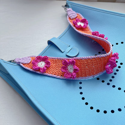 Raffia Flower Bag Strap (orange/lavender)