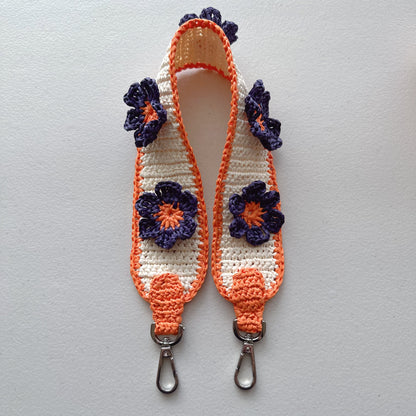 Raffia Flower Bag Strap (Orange and Dark Blue)