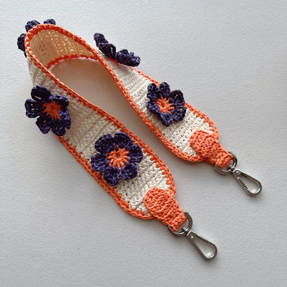 Raffia Flower Bag Strap (Orange and Dark Blue)