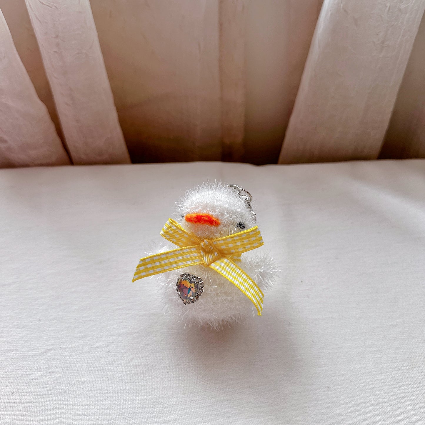 White Jewel Duck Keychain Yellow Ribbon