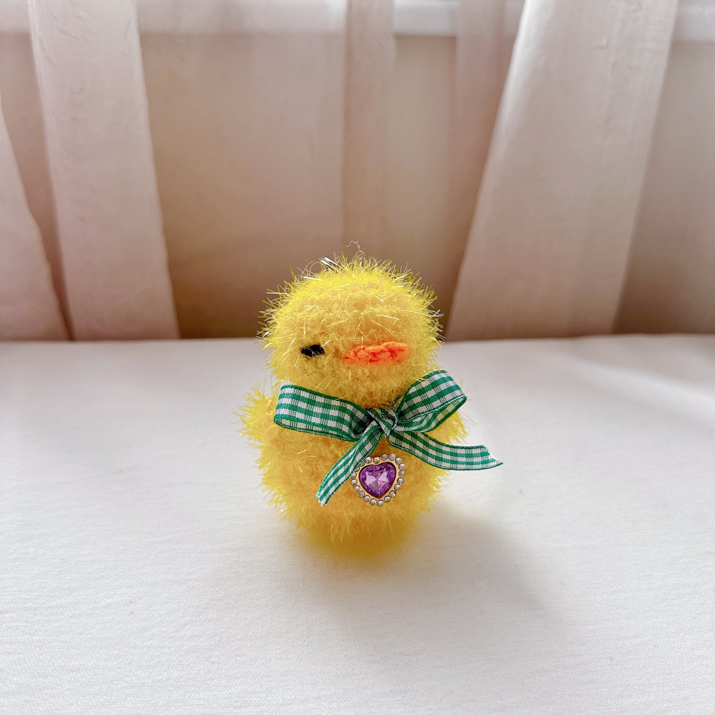 Yellow Jewel Duck Keychain Green Ribbon