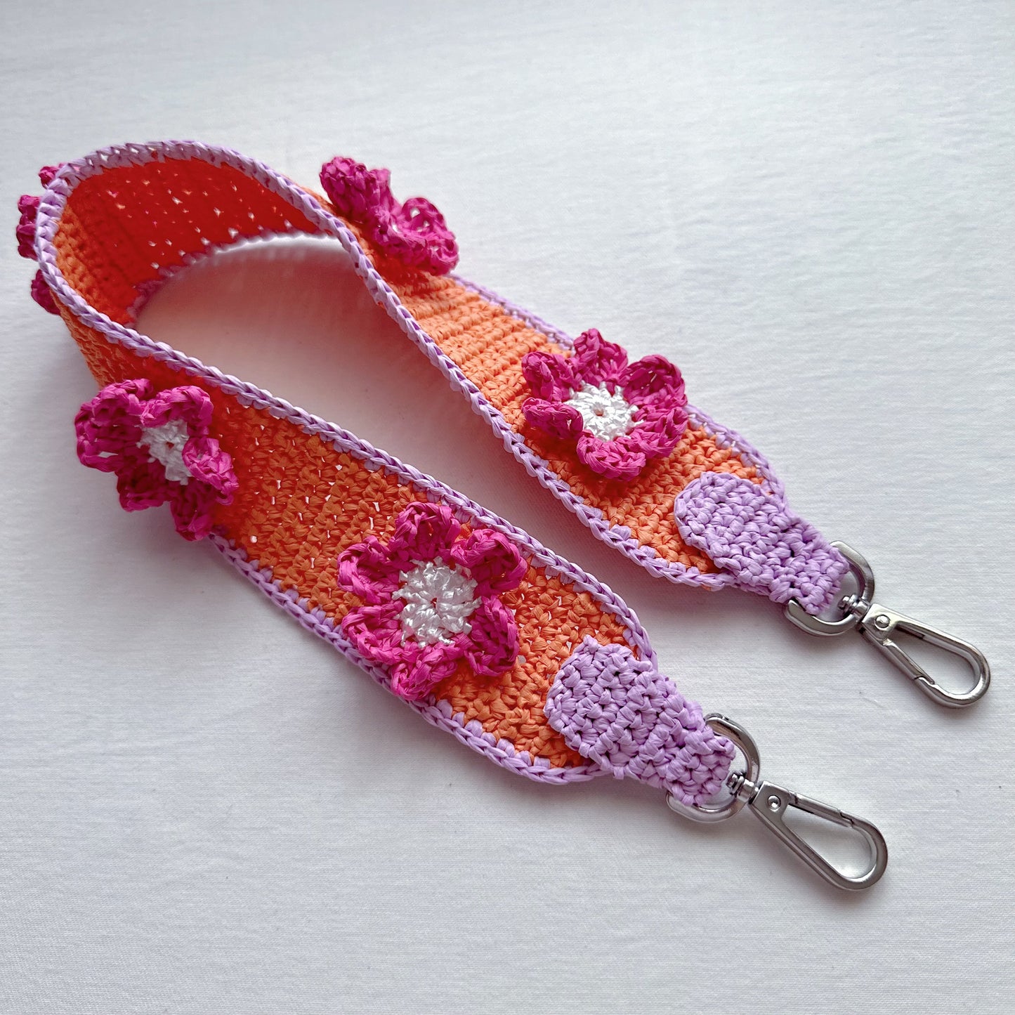 Raffia Flower Bag Strap (orange/lavender)