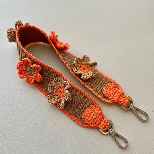 Raffia Flower Bag Strap (orange/milk chocolate)