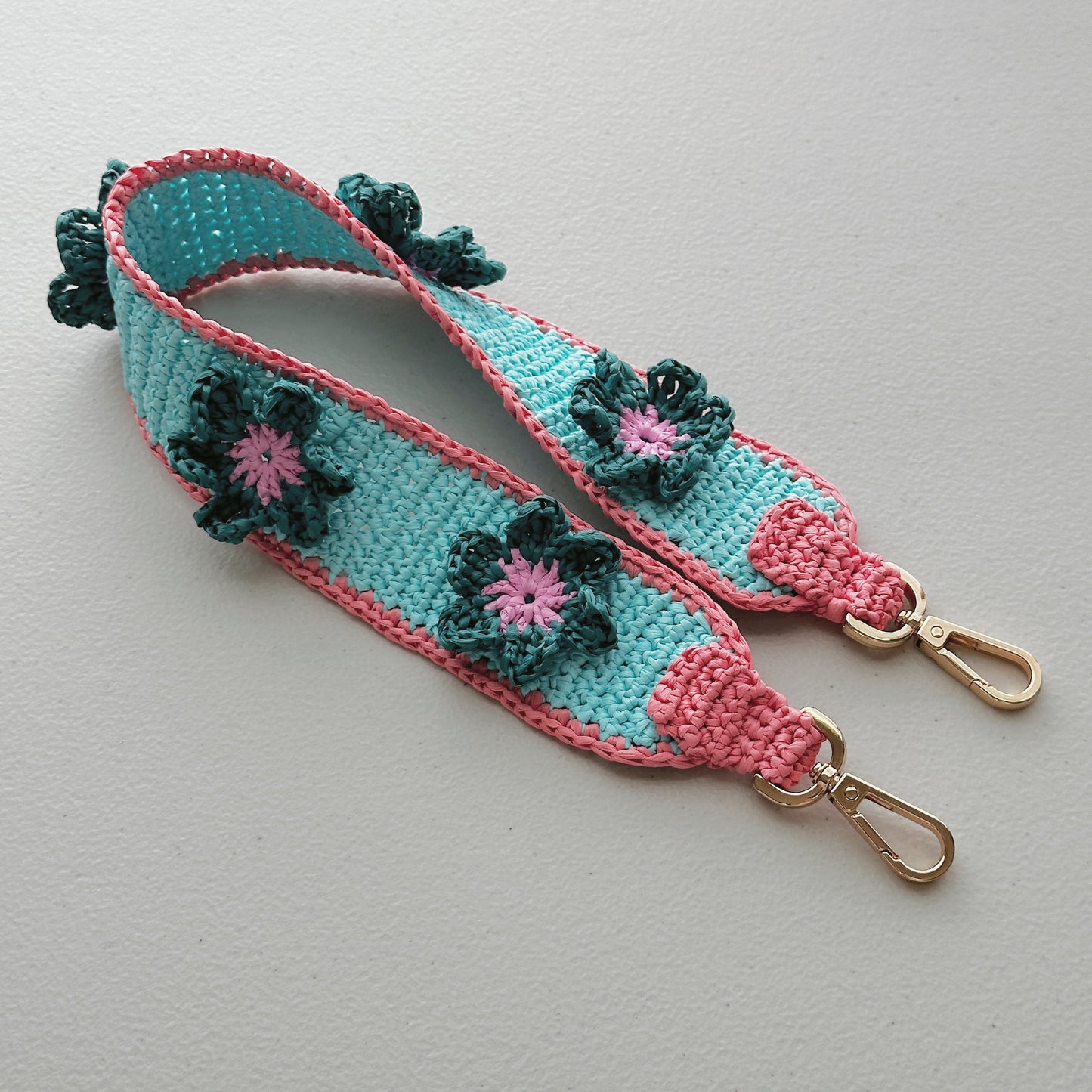 Raffia Flower Strap (Tiffany blue/coral