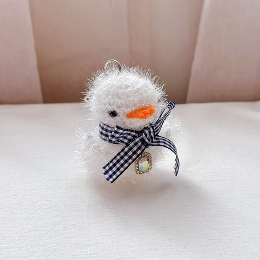 White Jewel Duck Keychain Blue Gingham