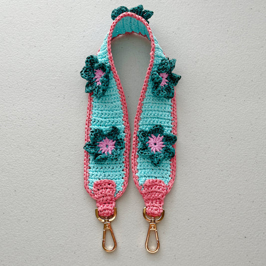 Raffia Flower Strap (Tiffany blue/coral